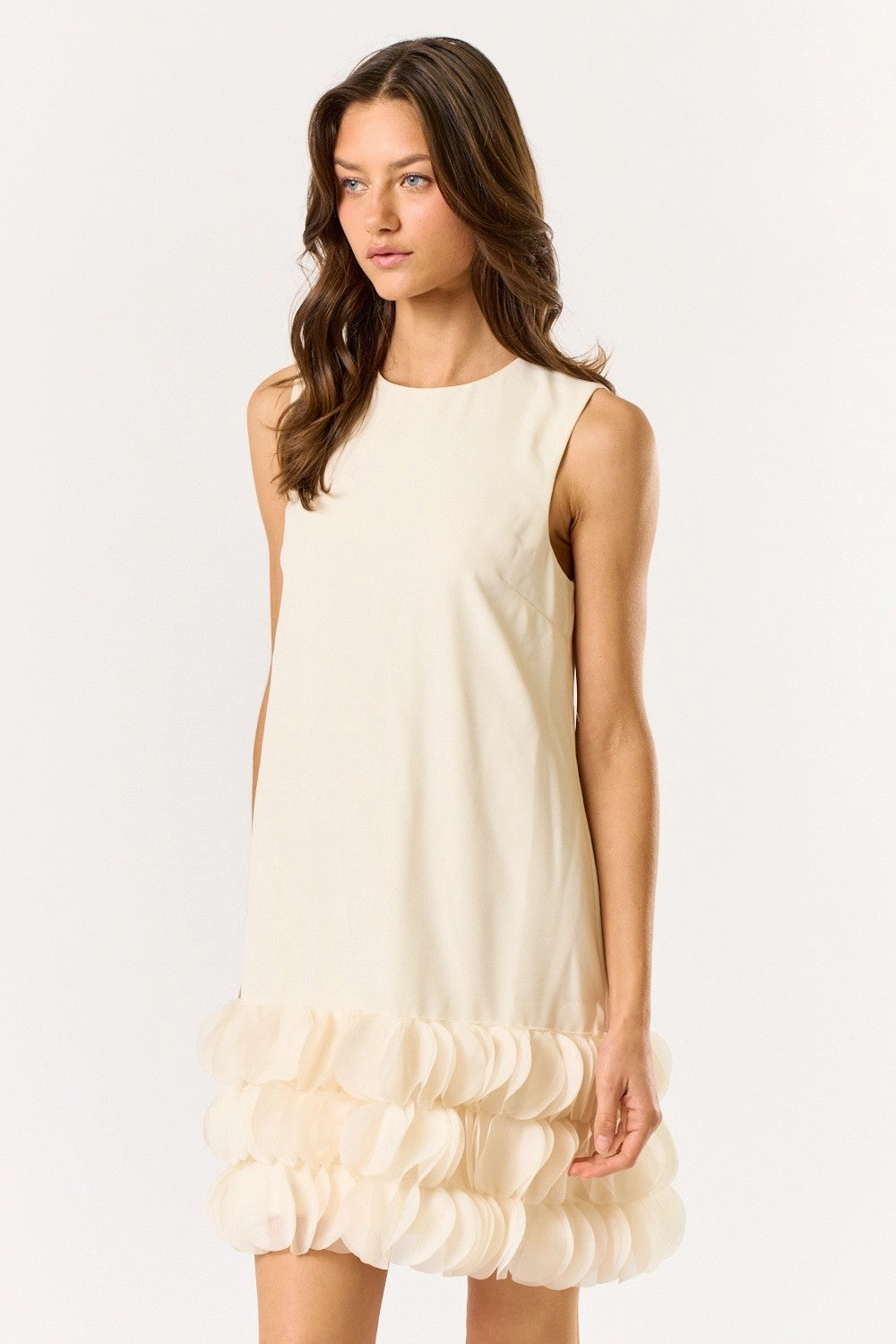 Cozy Tones Polished Tailoring Cream Petal Sleeveless Midi Dress
