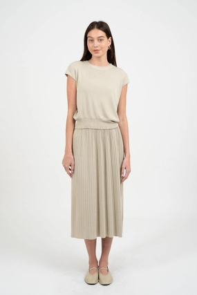 TAYLOR PLEATED MIDI SKIRT Fold Over Detail Elegant Feel