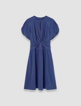 Lowri Crepe de Chine Knot Silk Dress Slit-Hem Sunset Hour