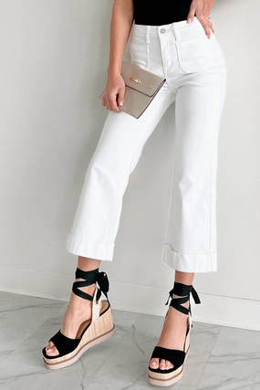 Carrington High Rise Cropped Kancan Flare Jeans (White) Modern Design