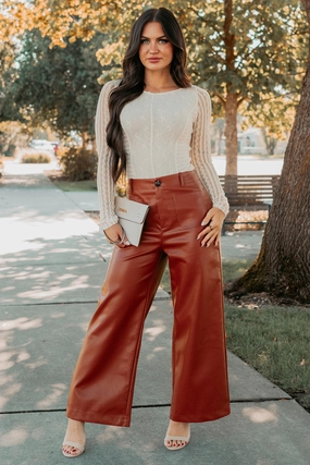 More Than Usual Wide-Leg Faux Leather Pant (Camel) Movement Fit