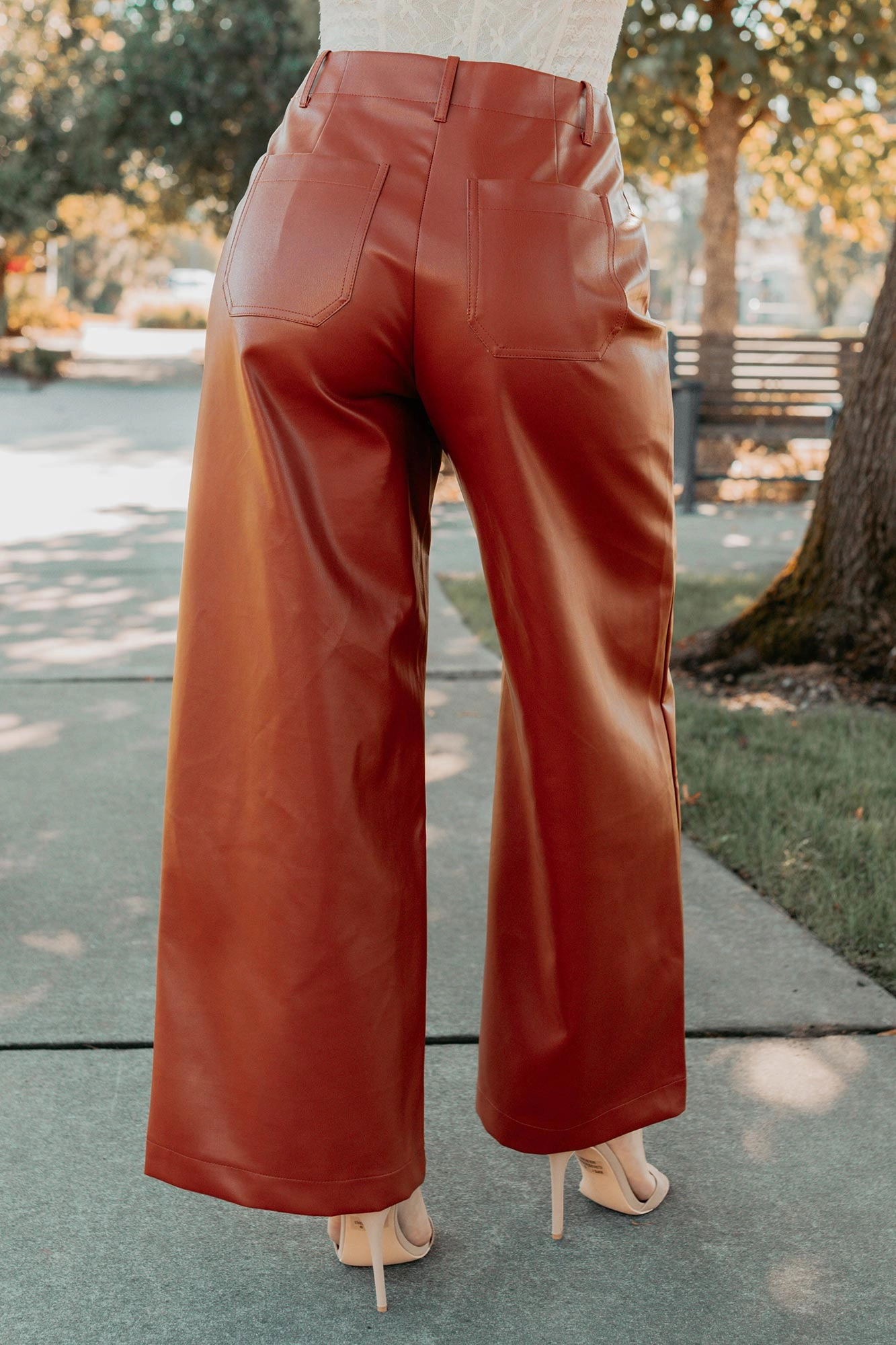 More Than Usual Wide-Leg Faux Leather Pant (Camel) Outdoor Lifestyle StainResistantFinish