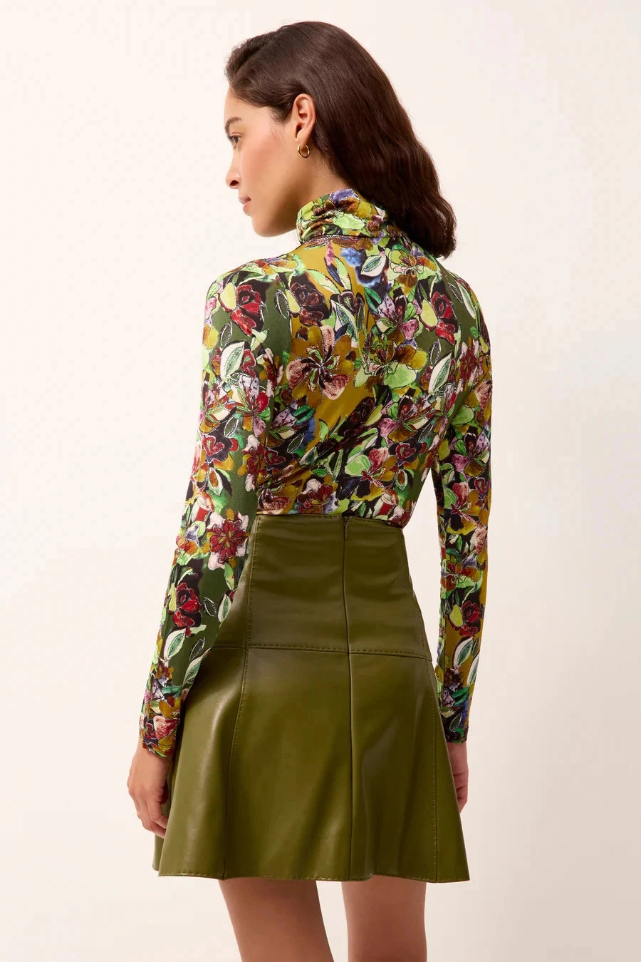 Faux Leather Leg Elongating Crawford Skirt Juniper Green