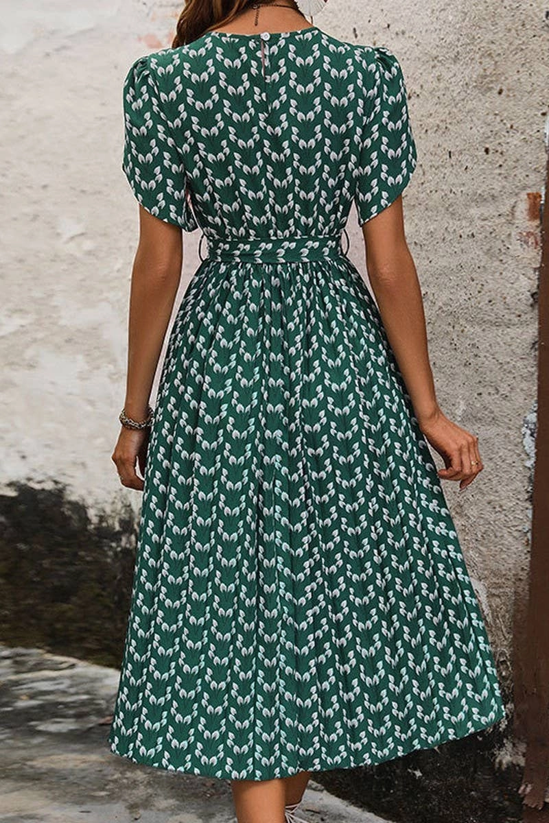 Mood Casual Elegant Line CREW NECK FLORAL PRINT DRESS_CWDSD2684