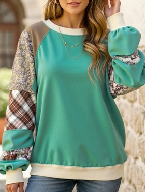 Casual Button-Down Stretchable Material CREW-NECK, LONG-SLEEVED CASUAL PRINT HOODIE