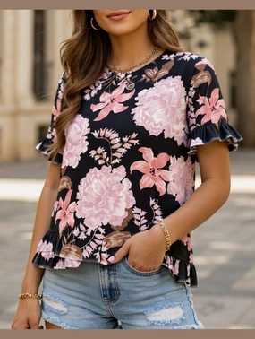 UltraSoftInterior CREW NECK SHORT FRONT LONG BACK CASUAL LOOSE TOP