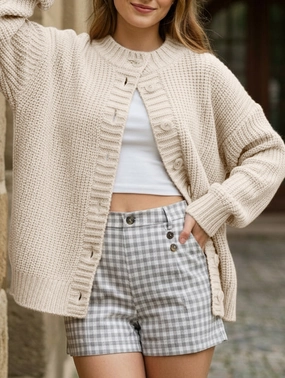 Loose cut Eco Friendly Material Crew neck single-breasted knitted cardigan