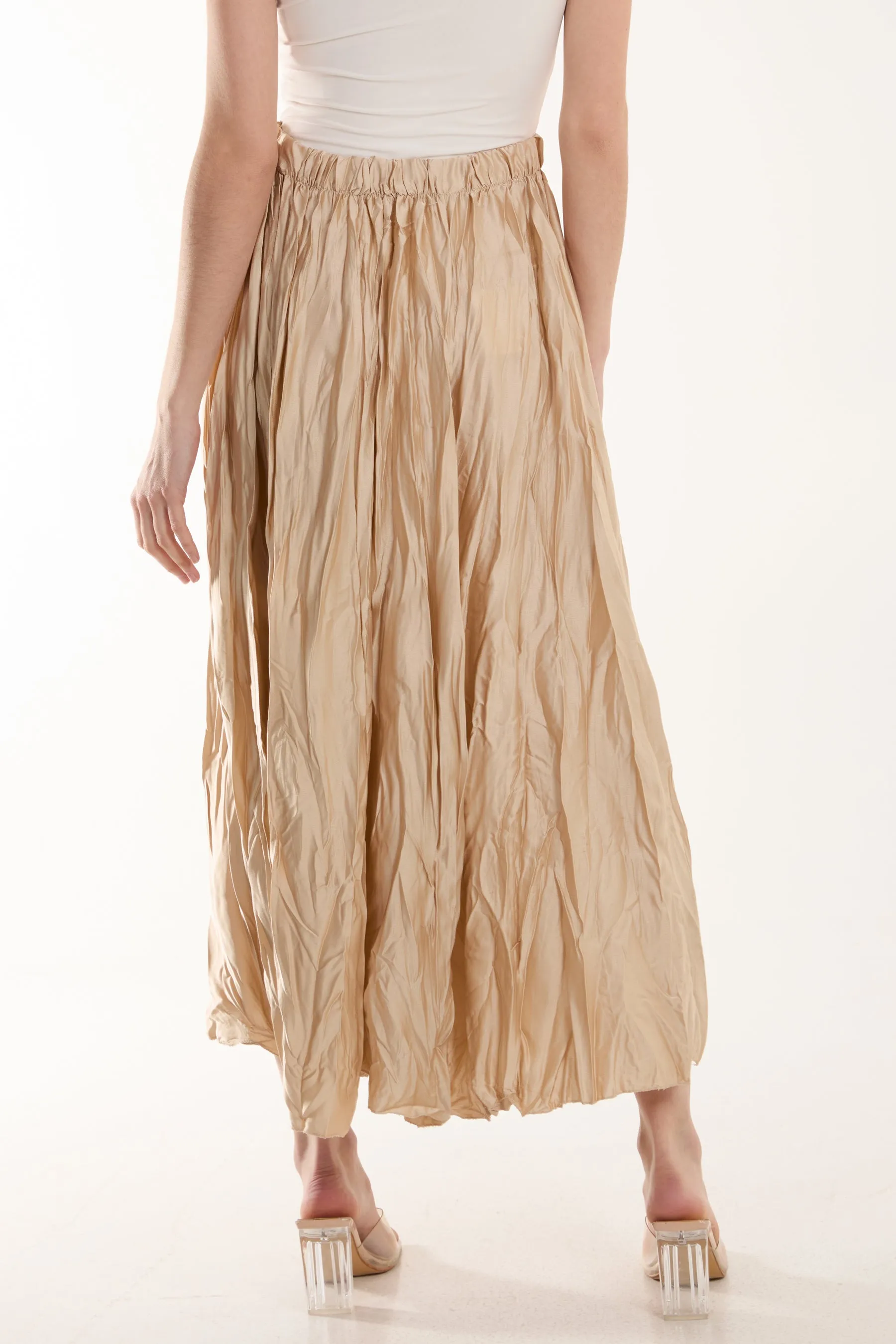 Crinkle Satin Midi Skirt