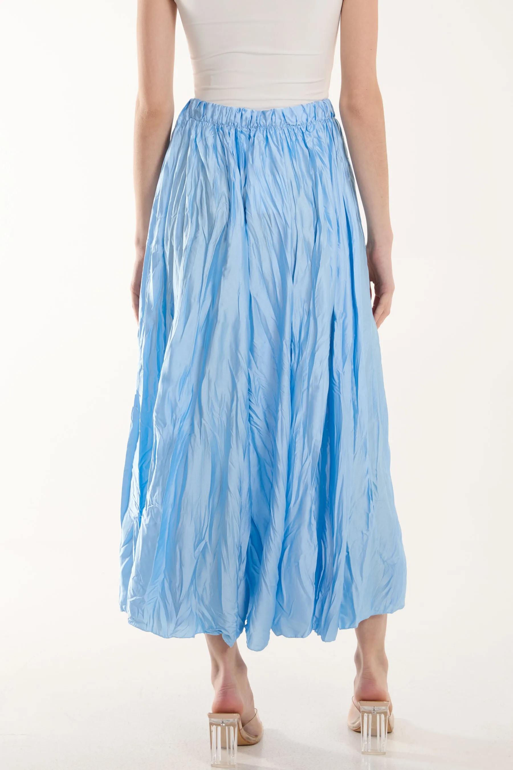 Crinkle Satin Midi Skirt