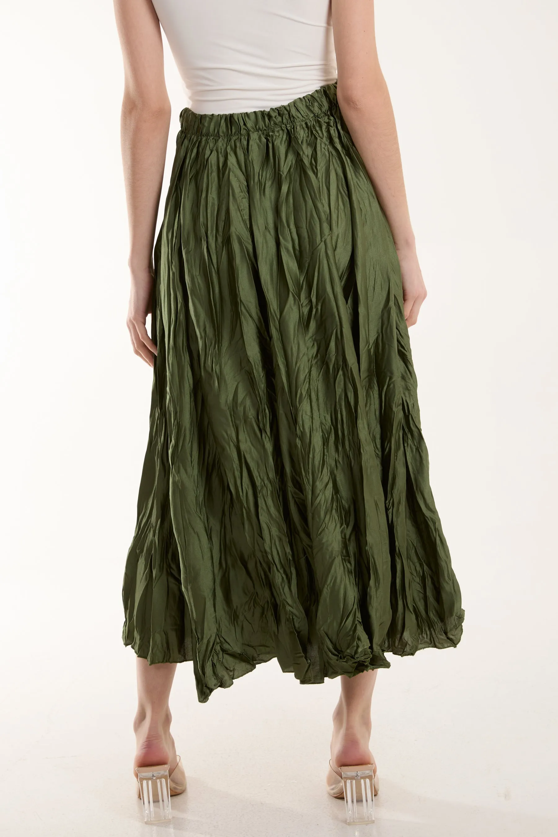 Crinkle Satin Midi Skirt