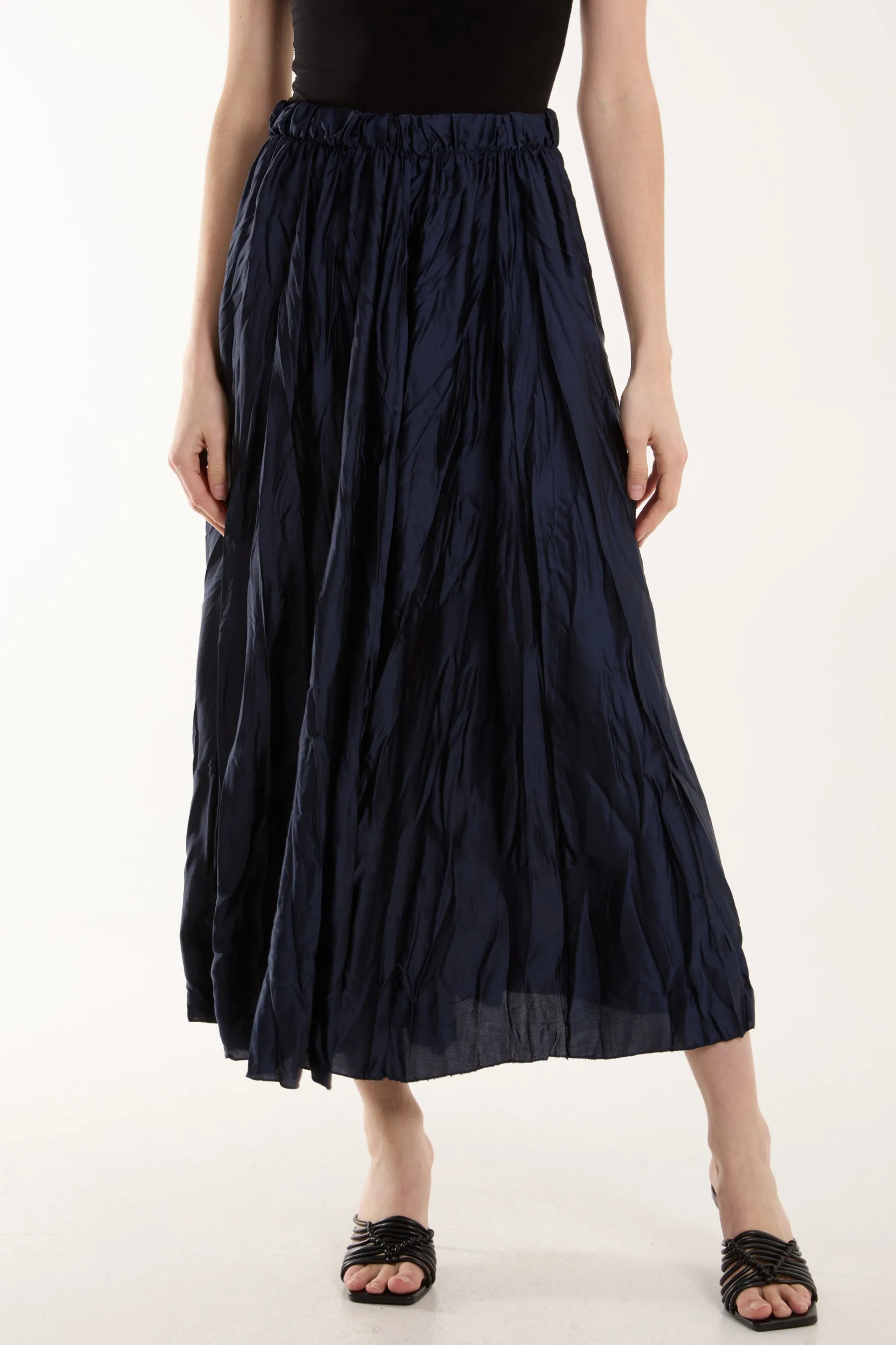 Crinkle Satin Midi Skirt