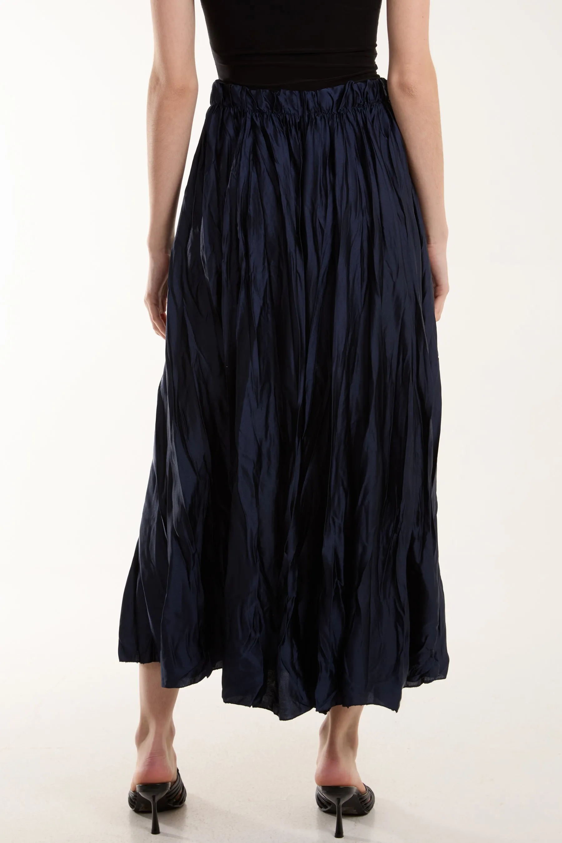Crinkle Satin Midi Skirt