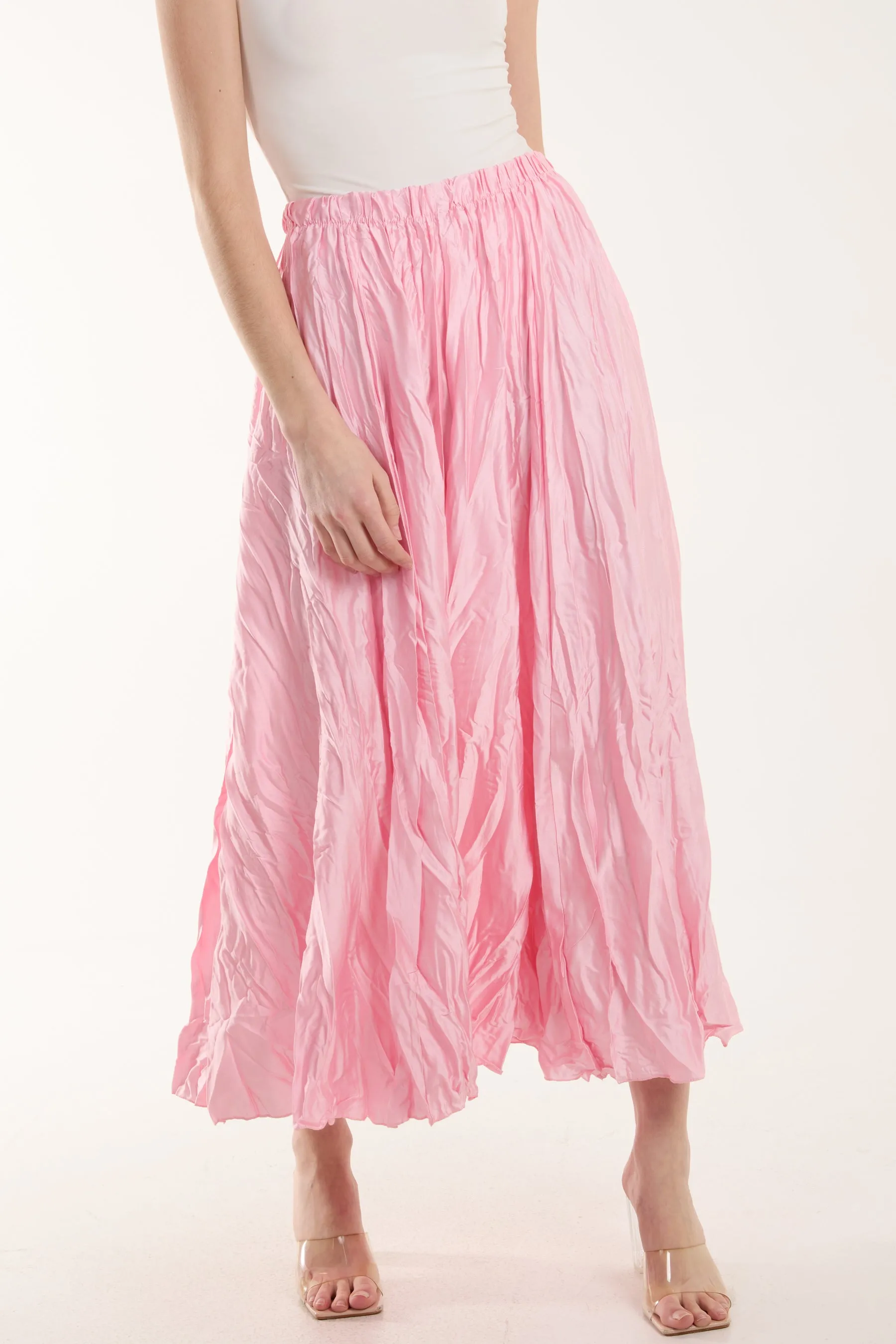 Crinkle Satin Midi Skirt