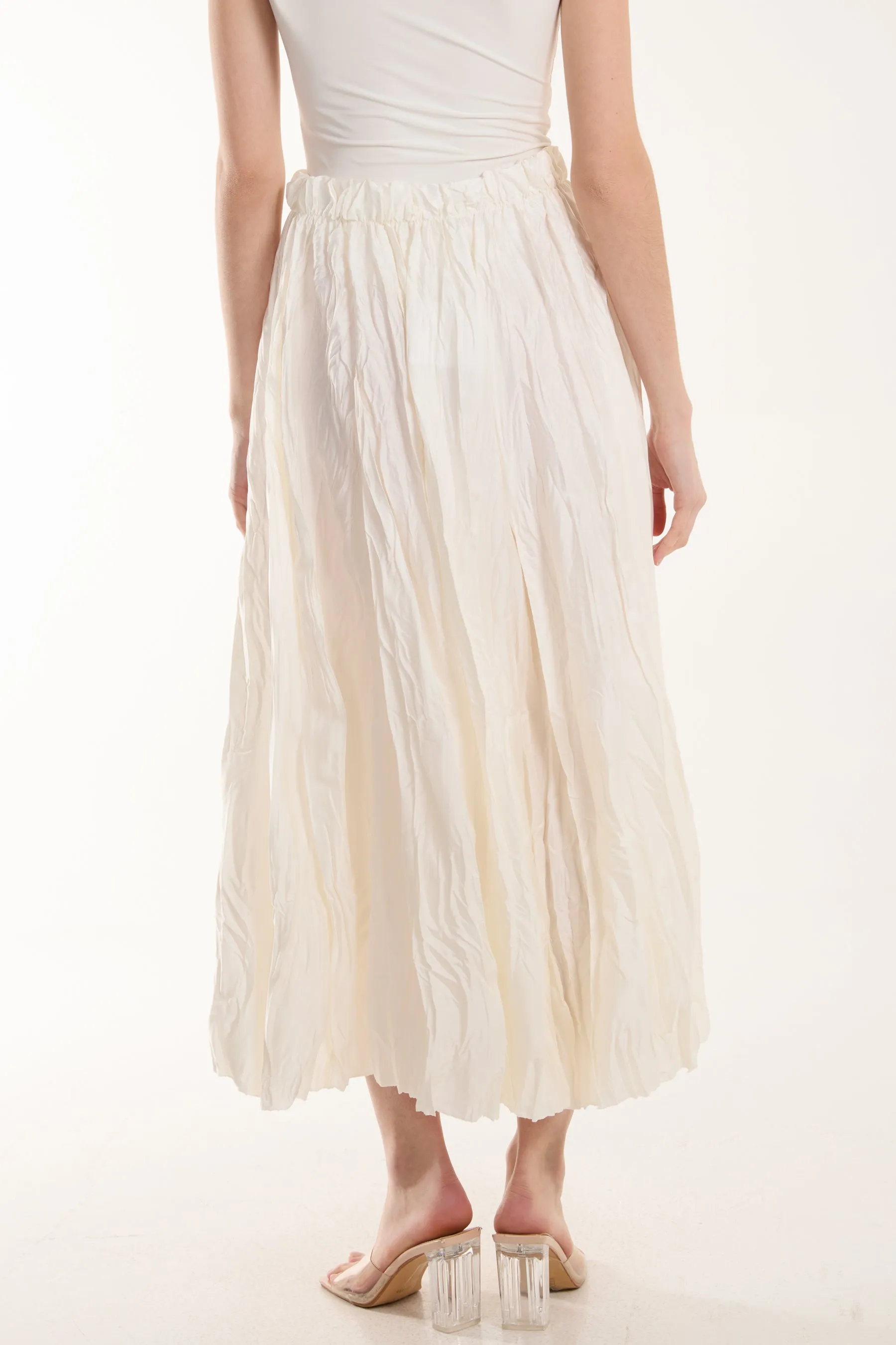 Crinkle Satin Midi Skirt