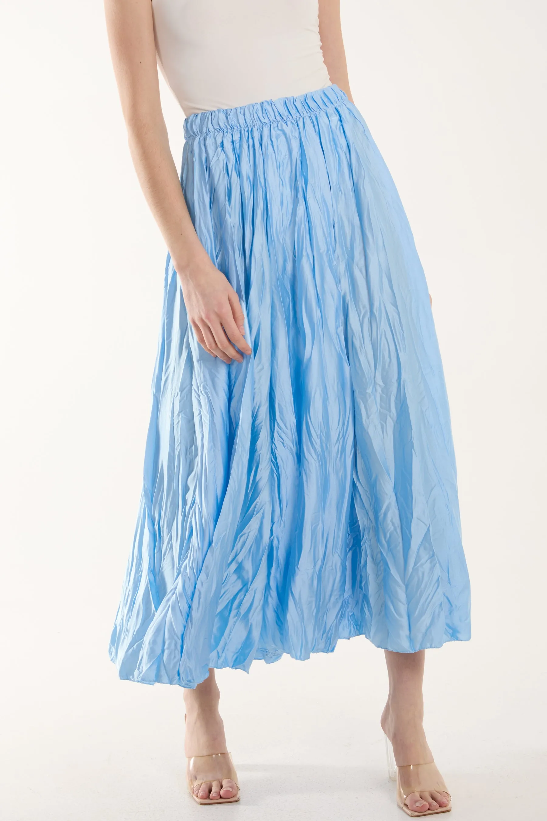 Crinkle Satin Midi Skirt