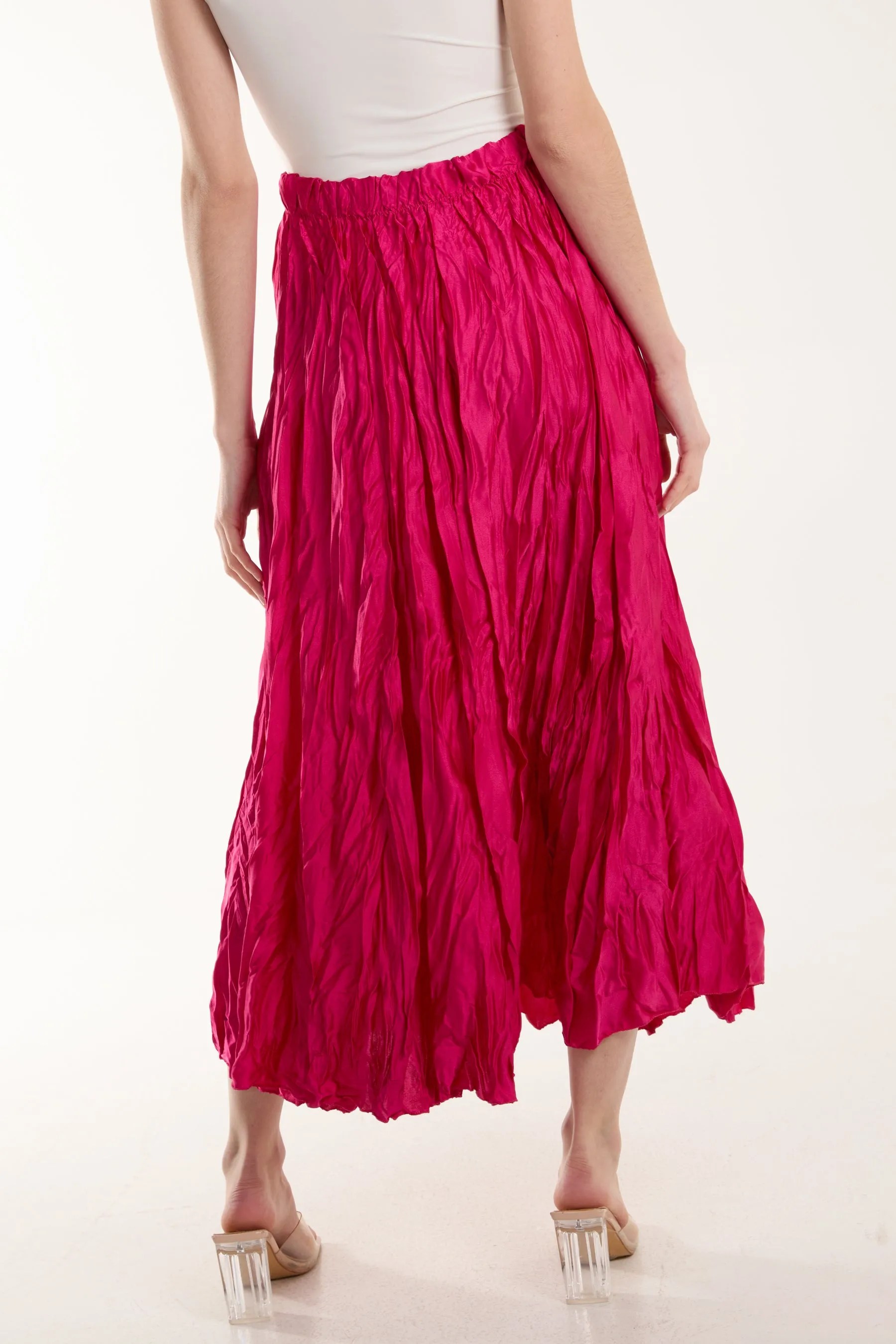 Crinkle Satin Midi Skirt