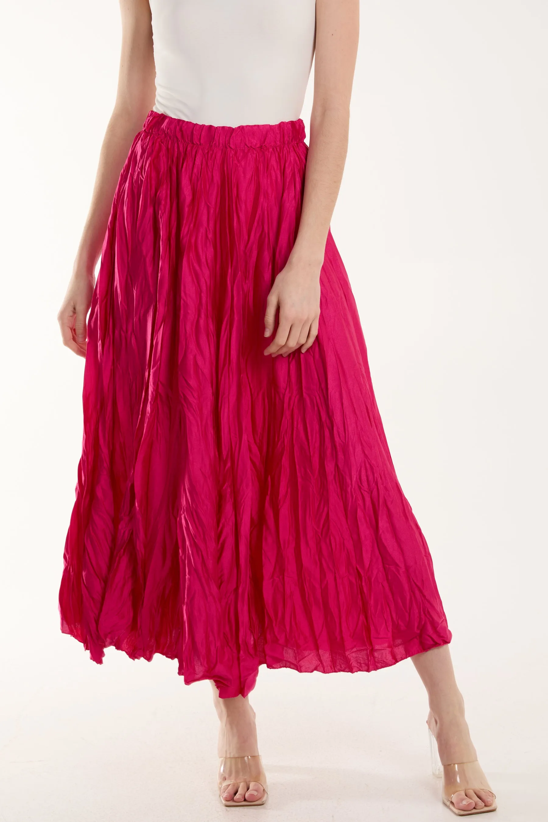 Crinkle Satin Midi Skirt