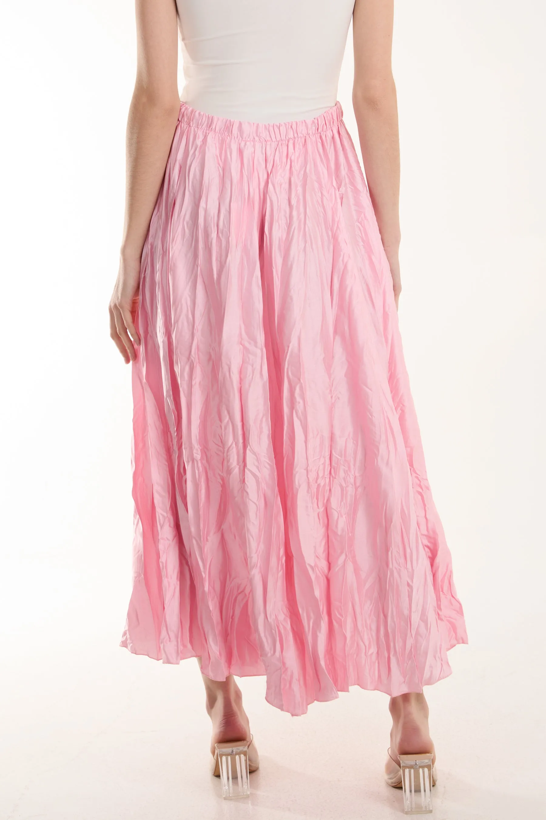 Crinkle Satin Midi Skirt