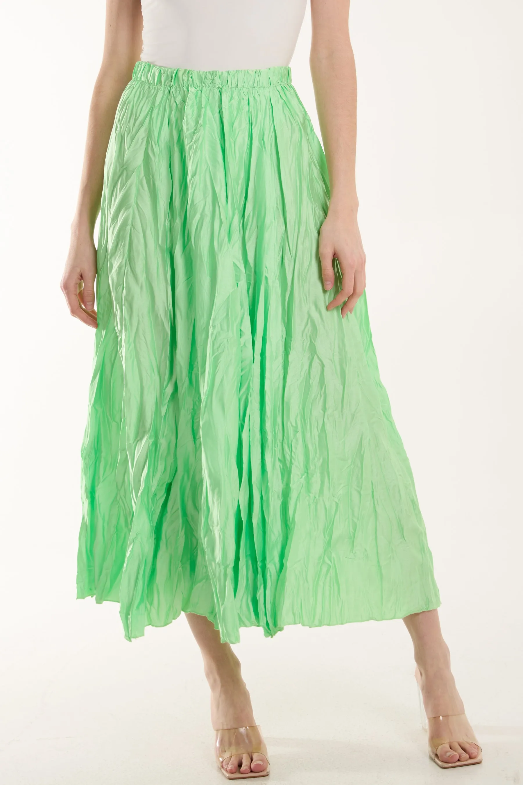 Crinkle Satin Midi Skirt