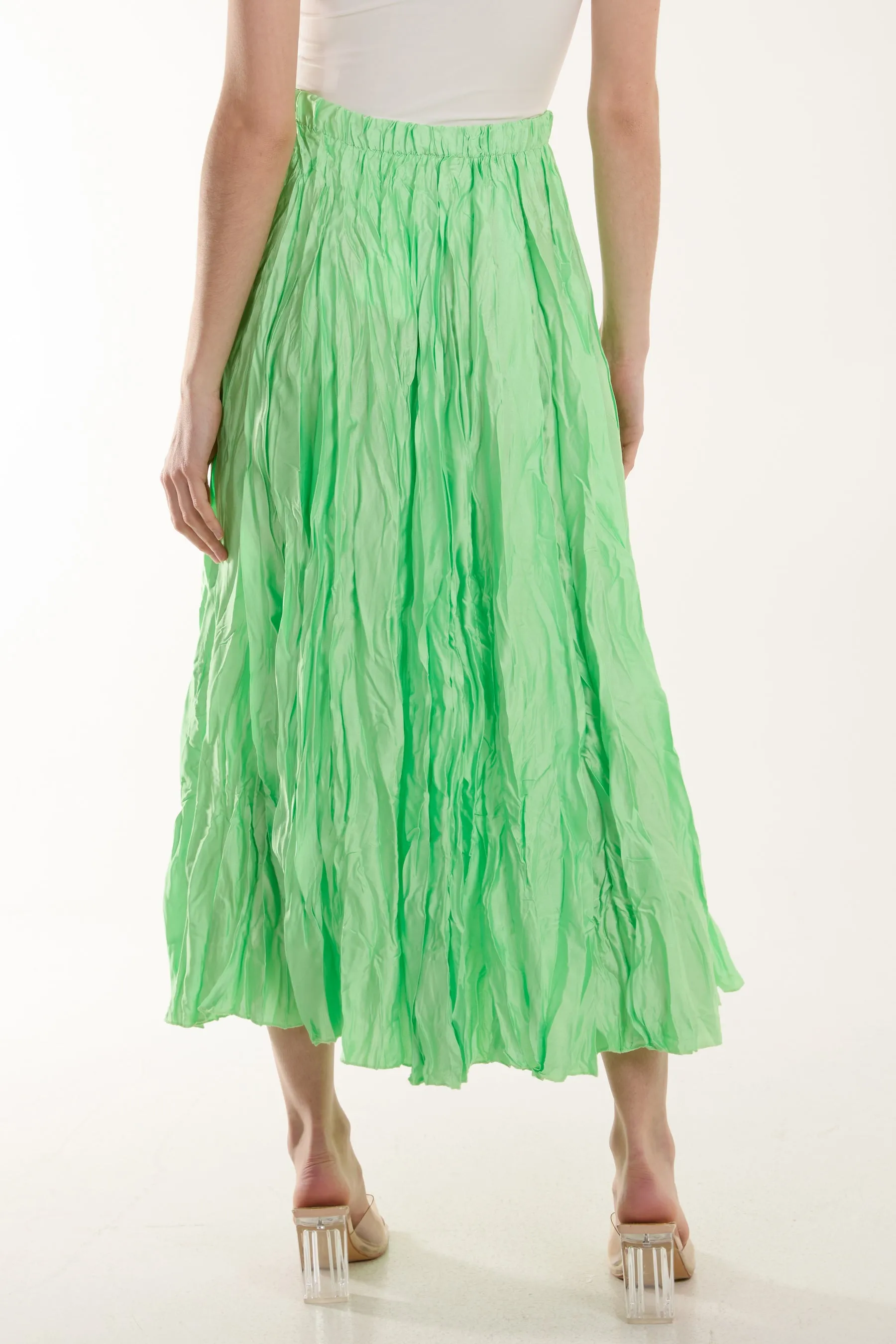 Crinkle Satin Midi Skirt