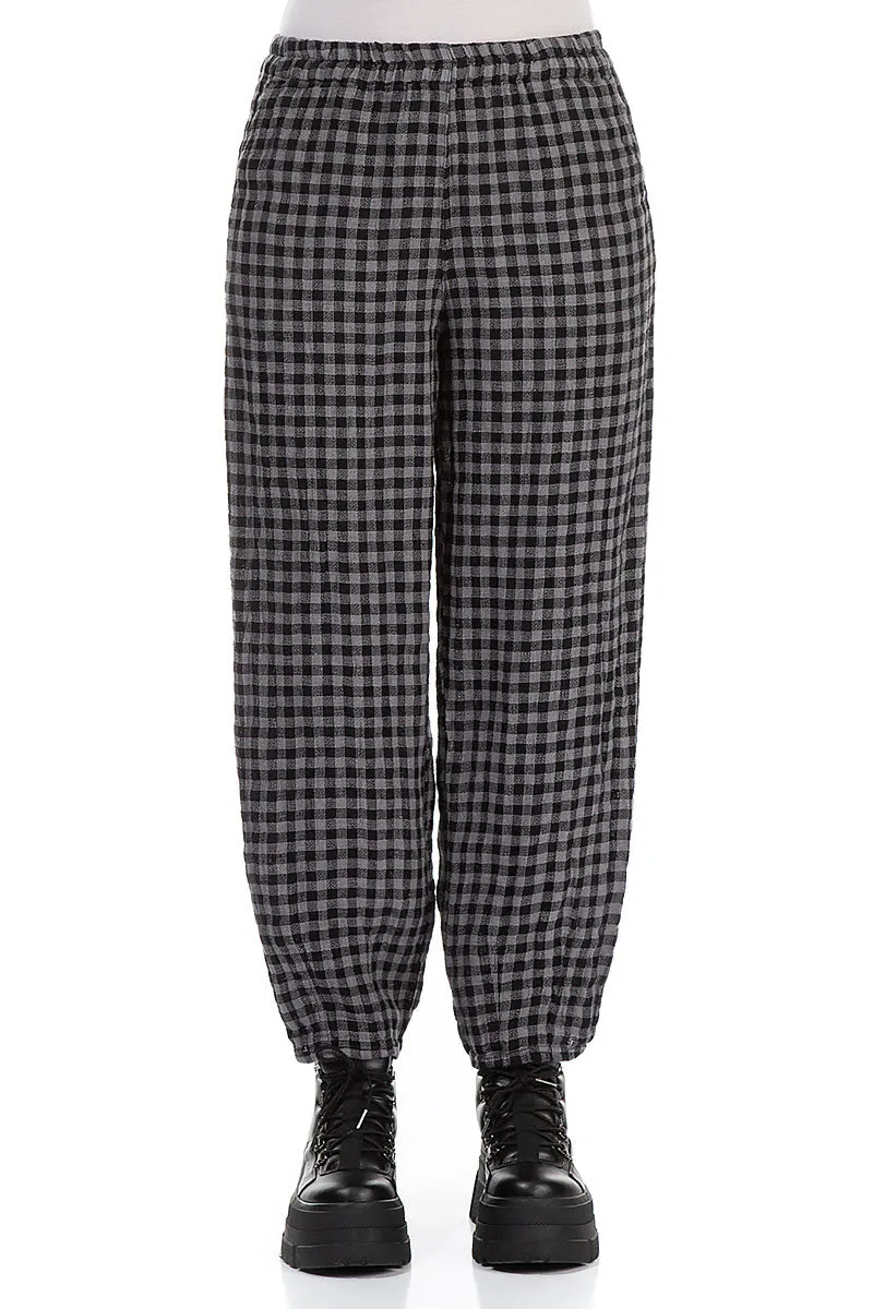 Cropped Grey Check Linen Pencil Trousers