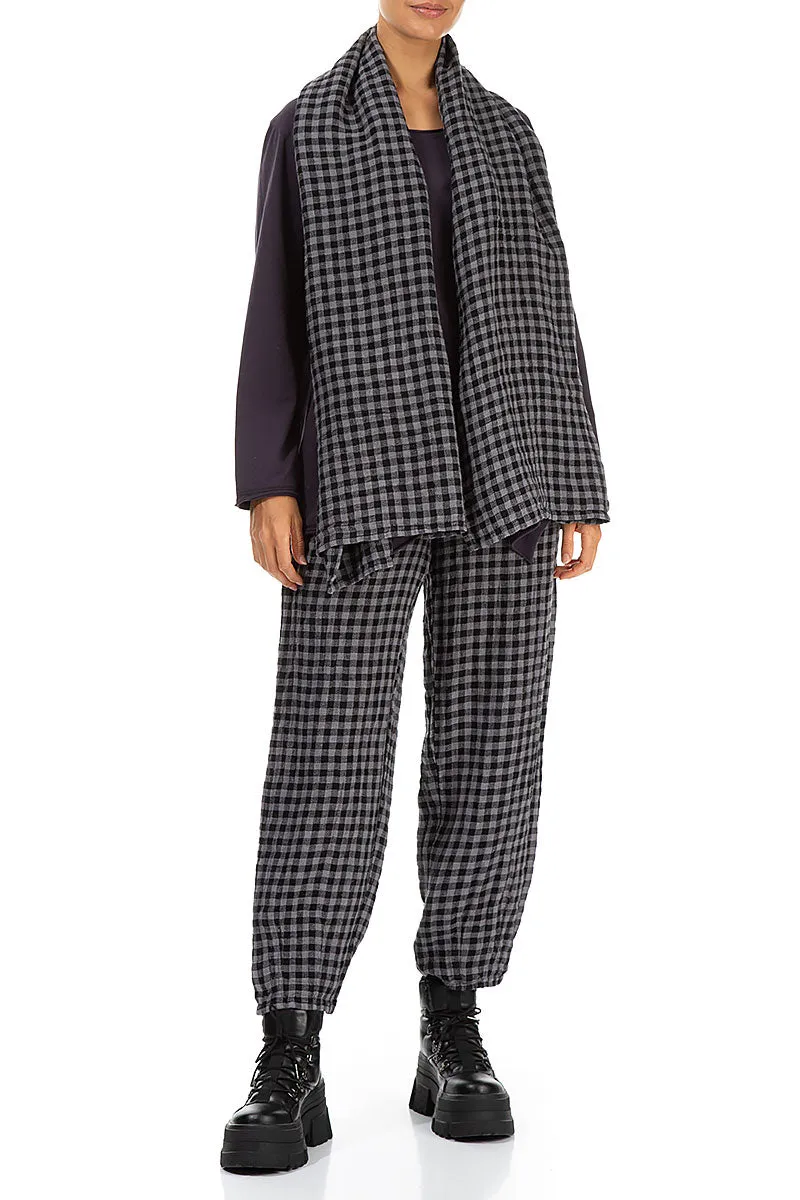 Cropped Grey Check Linen Pencil Trousers