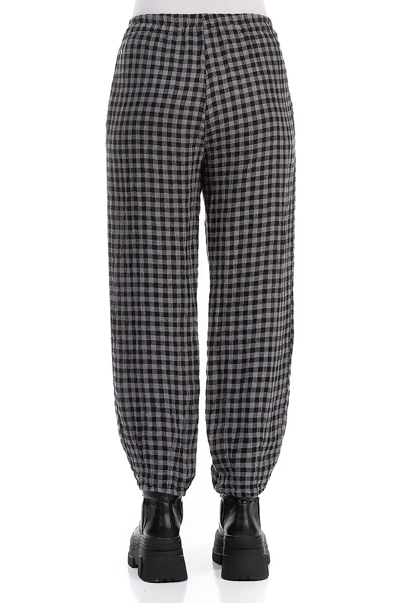 Cropped Grey Check Linen Pencil Trousers