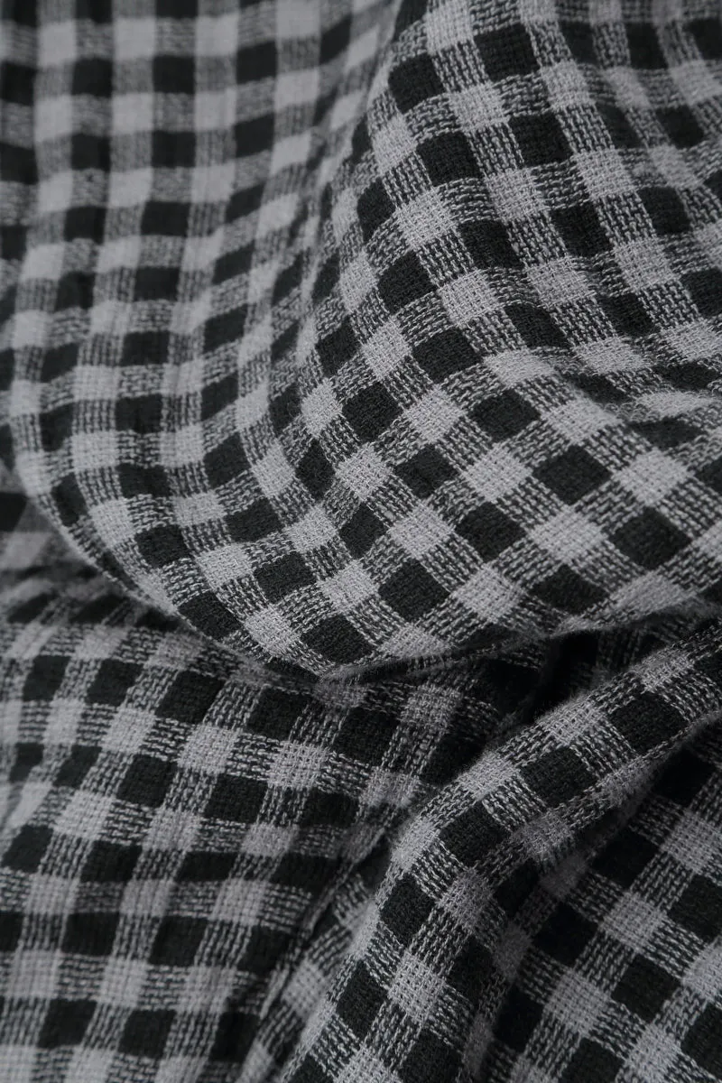 Cropped Grey Check Linen Pencil Trousers