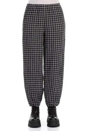 Cropped Grey Check Linen Pencil Trousers