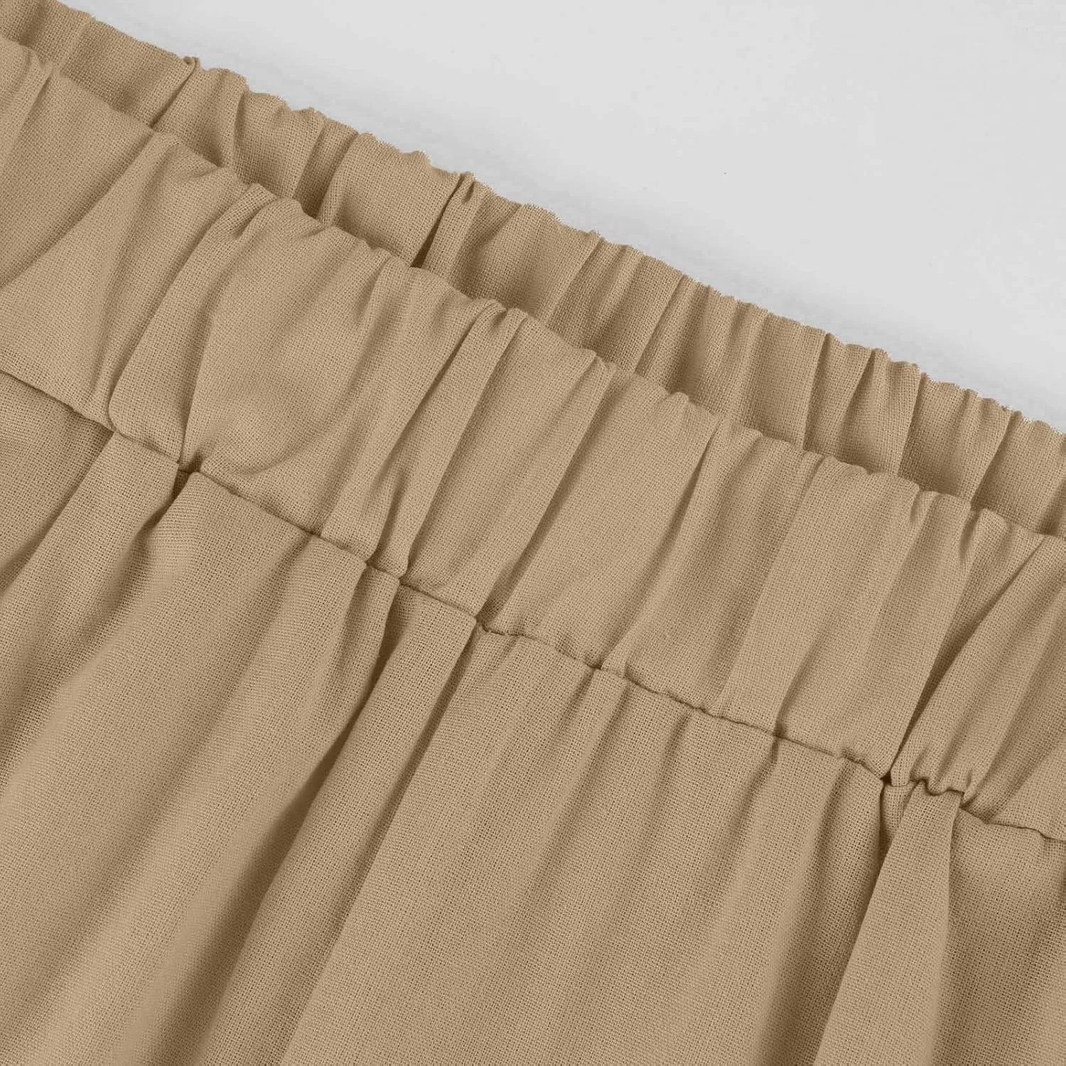 Cropped Linen Pants Women Petite Plus Size Wide Leg Crop Pants Elastic Waist Straight Leg Lightweight Summer Pants