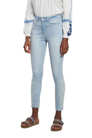 Crown Light Blue Broderie Anglais Skinny Ankle Grazer Jeans SS21 Desigual Style 21SWDD54