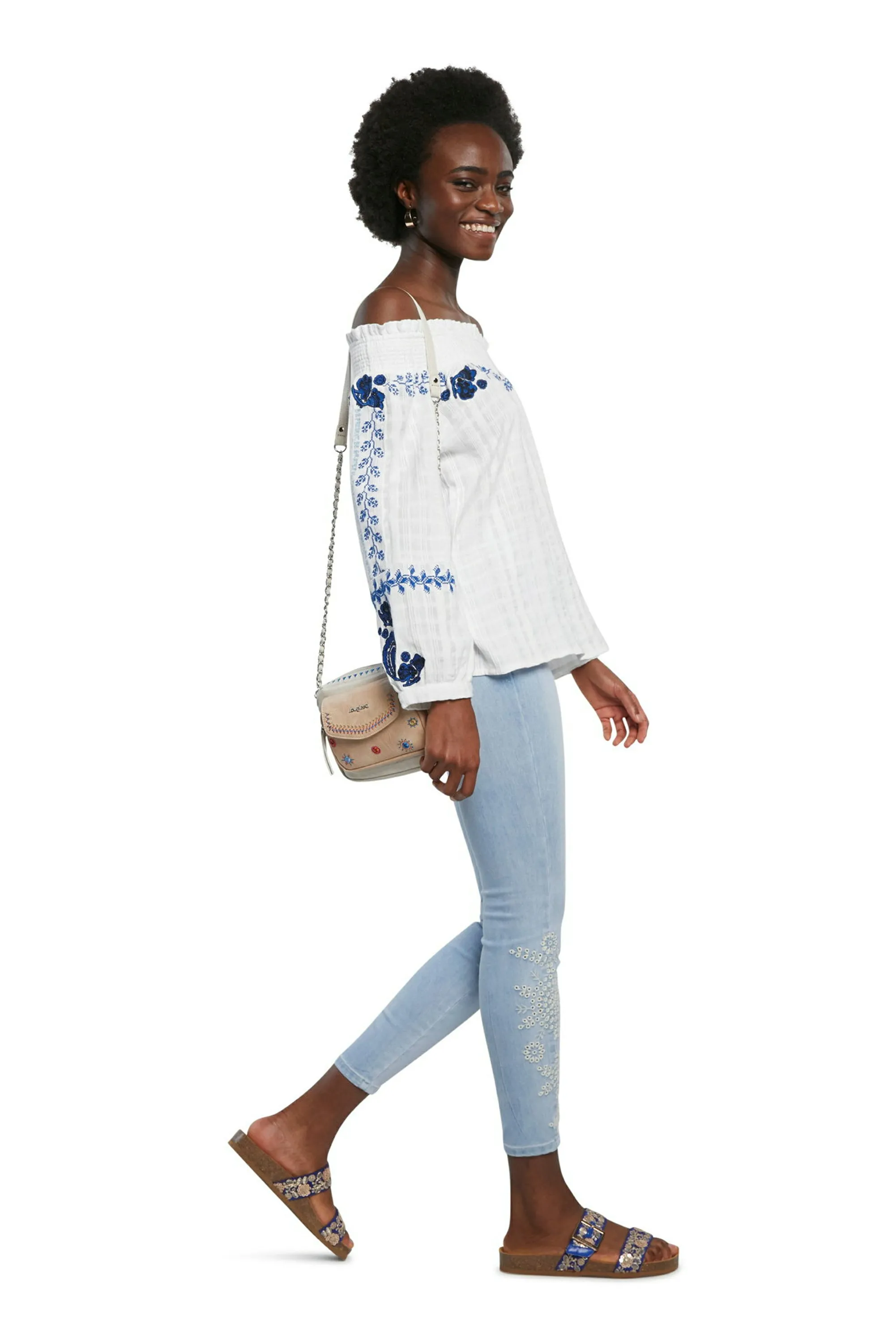 Crown Light Blue Broderie Anglais Skinny Ankle Grazer Jeans SS21 Desigual Style 21SWDD54