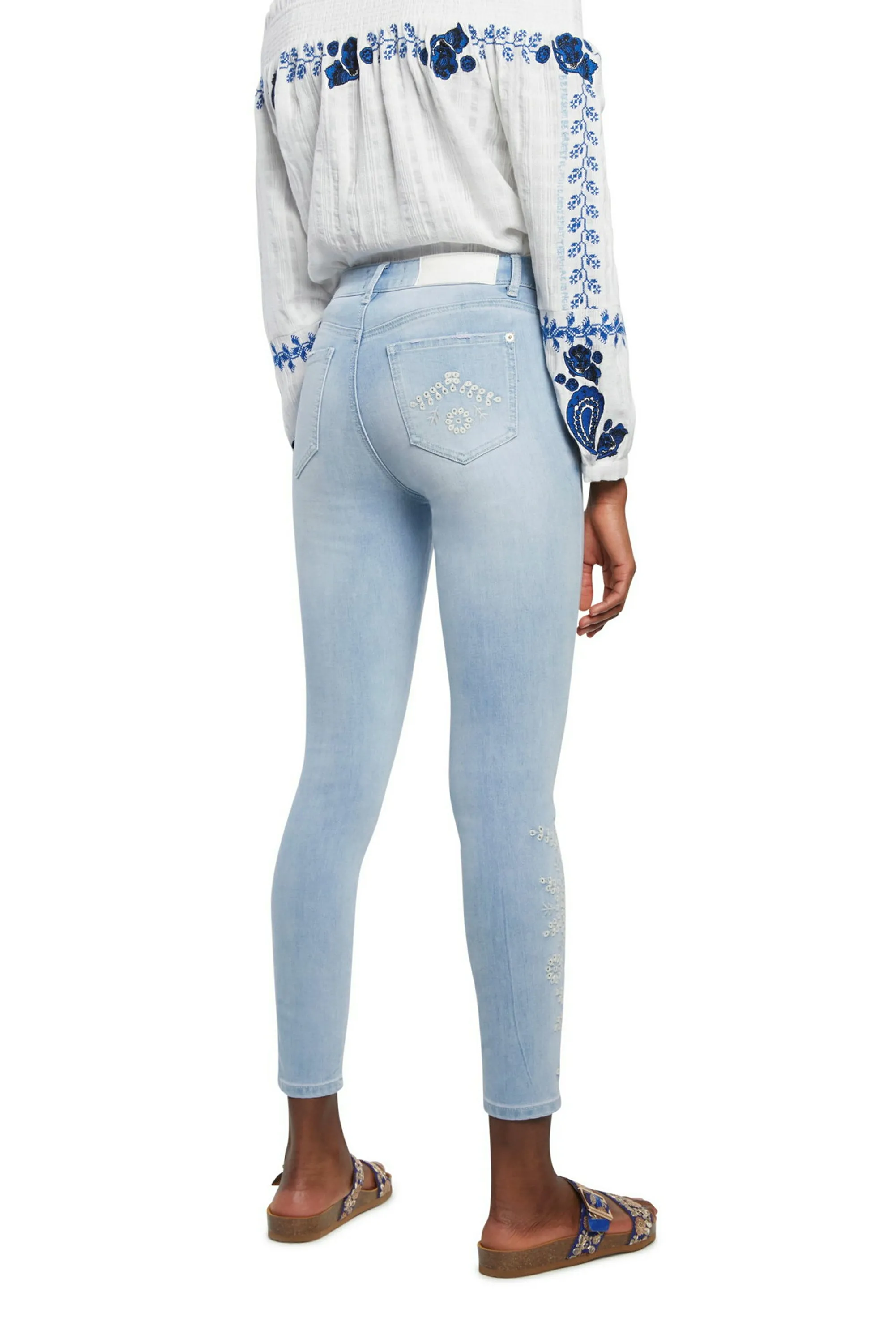Crown Light Blue Broderie Anglais Skinny Ankle Grazer Jeans SS21 Desigual Style 21SWDD54