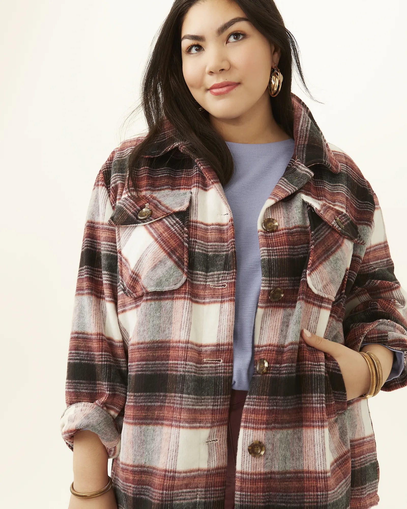 Crysta Plaid Shacket | Burgundy / Charcoal Grey
