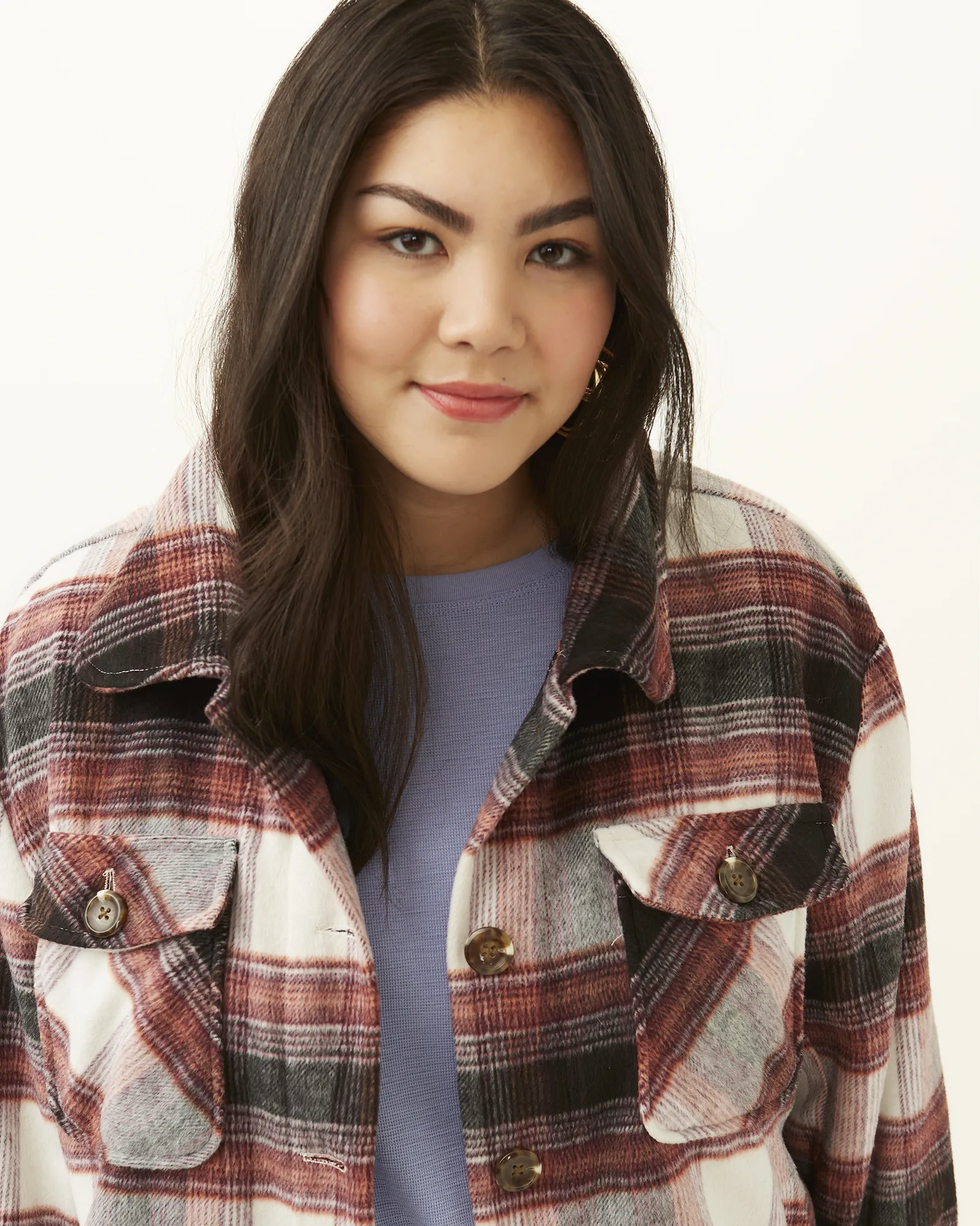 Crysta Plaid Shacket | Burgundy / Charcoal Grey