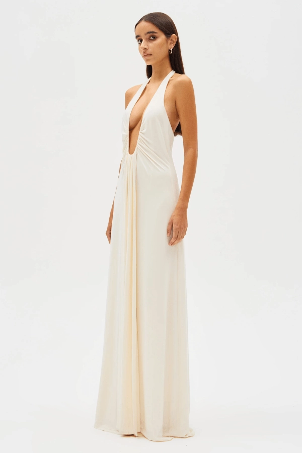 Jennifer Cupro Maxi Dress Ivory High-Low-Hem