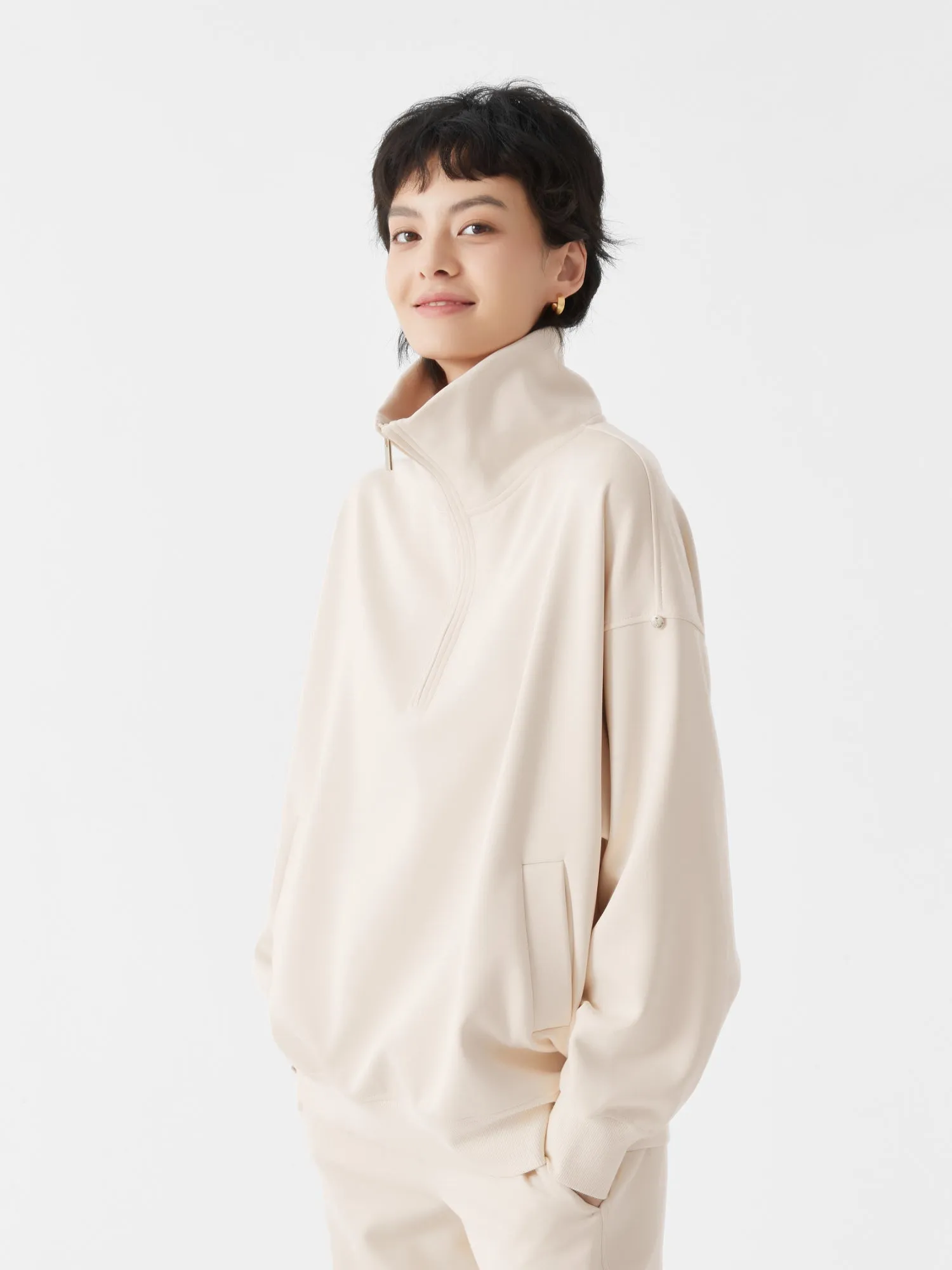 Cubby Half Zip-up Sweatshirt, Oversized