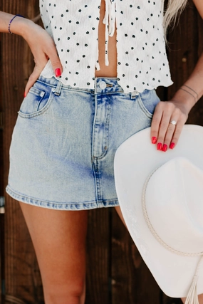 Nothing But Aura Denim Mini Skort (Light Wash) Minimalist Look Sport Ready Fit