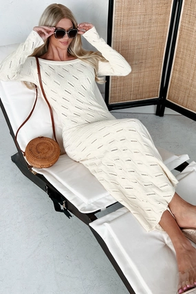 Successfully Stylish Off The Shoulder Sweater Maxi Dress (Cream) Office Casual
