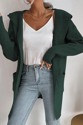 DAILY SOLID HOODIE CARDIGAN WITH POCKETS FlatlockSeams
