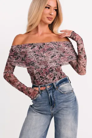 Daisy Fresh Off The Shoulder Floral Bodysuit (Black) Chic Tee slim fit