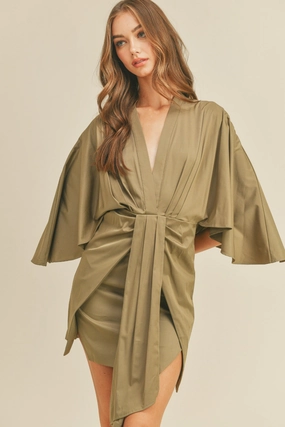 Vibrant Form DAKOTA SATIN FRONT DRAPED MINI DRESS