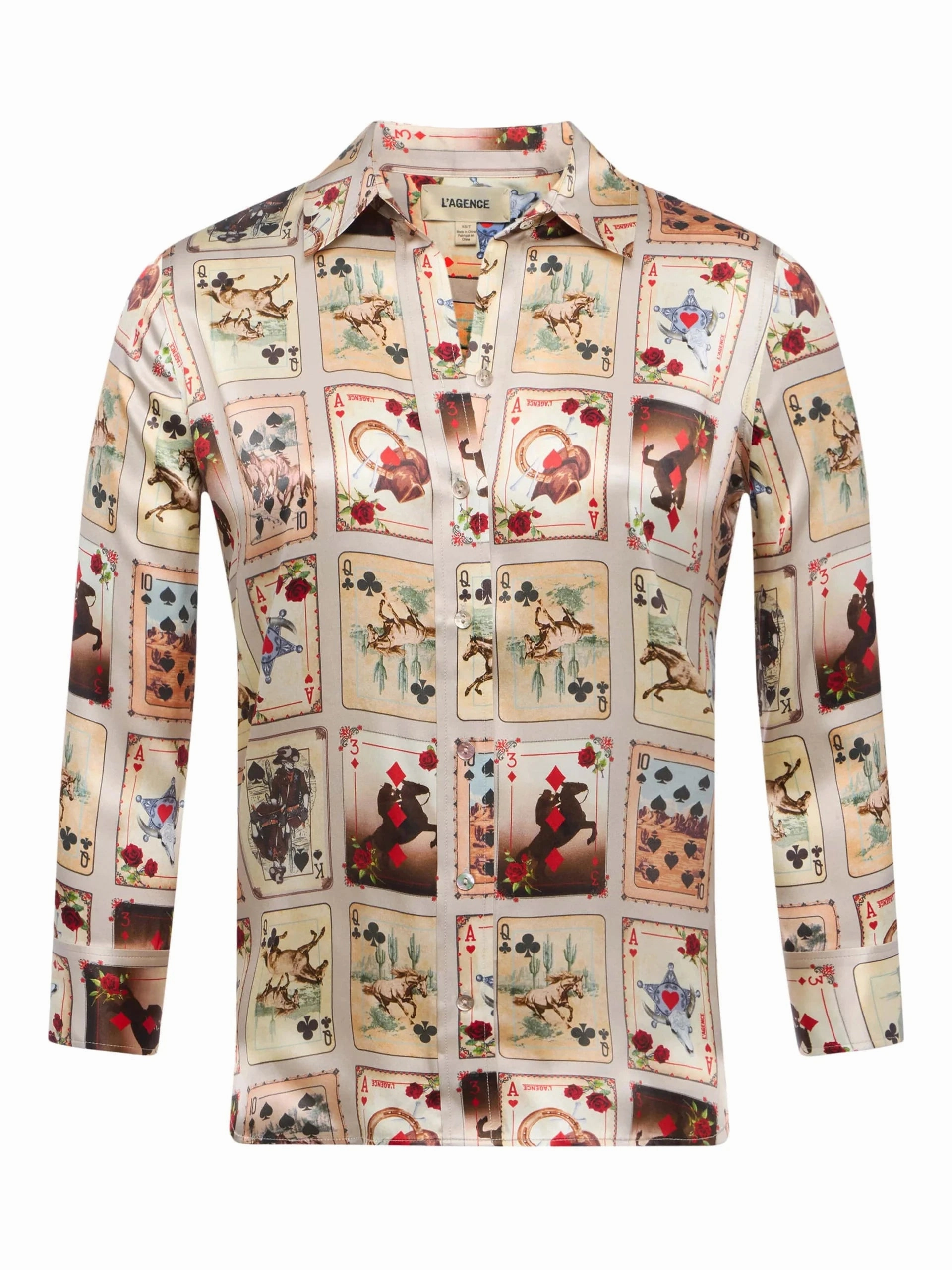 PreShrunkFabric Dani Silk Blouse Tan Multi Western Cards