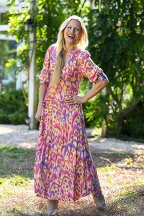 Everyday Use Versatile occasion dress Daphne Dress / Purple Brown Ikat