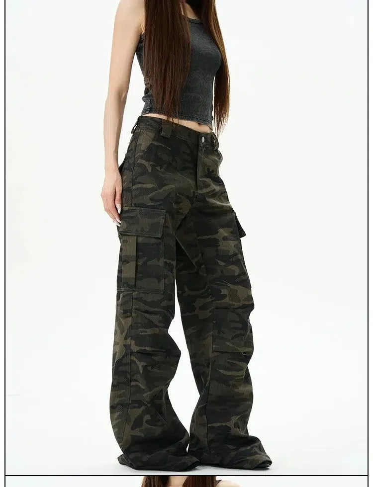 Dark Camouflage Flared Cargo Pants