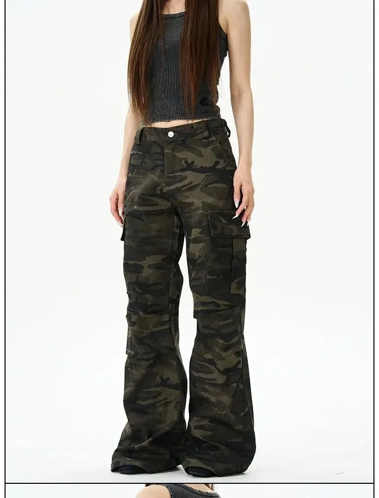 Dark Camouflage Flared Cargo Pants