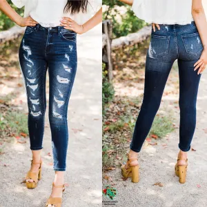 Dark Denim Leopard Distressed Jeans