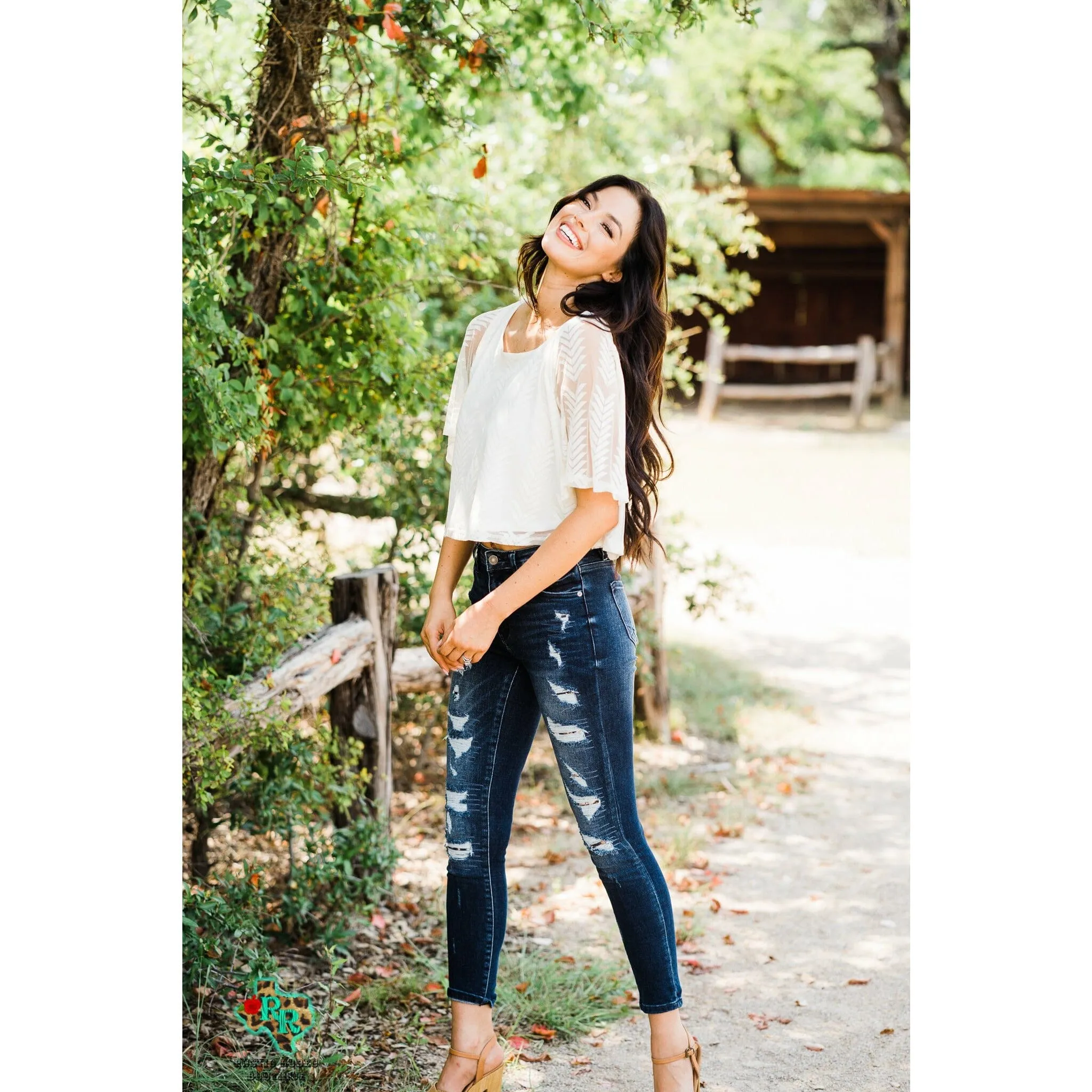Dark Denim Leopard Distressed Jeans