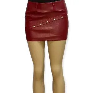 Dark Red Faux Leather Low Profile Micro Skirt