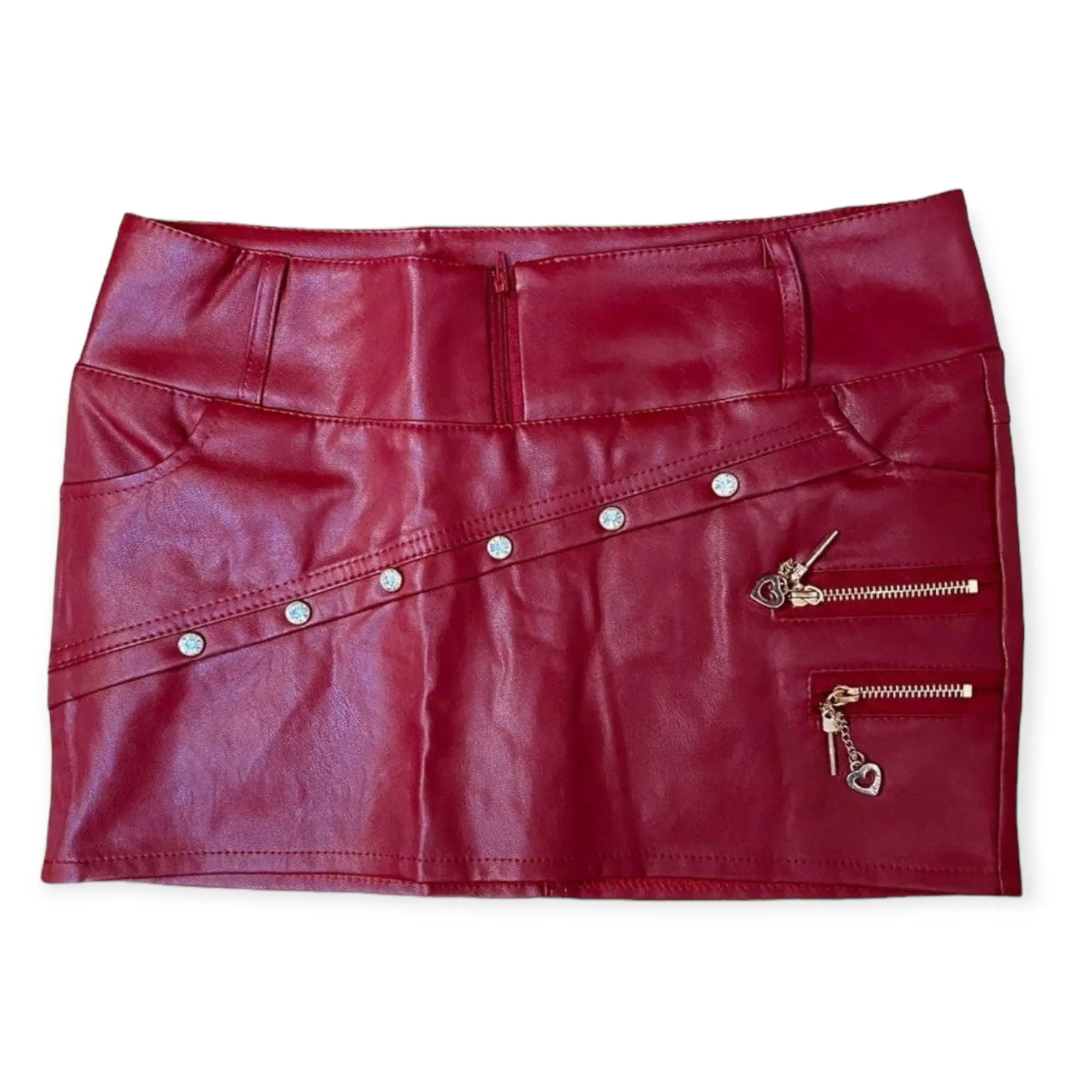 Dark Red Faux Leather Low Profile Micro Skirt
